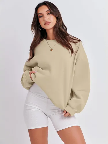 Vista 6 de Caracilia Sudadera de manga larga para mujer, casual, ajuste holgado, cuello redondo, sudadera con capucha 2023 para otoño