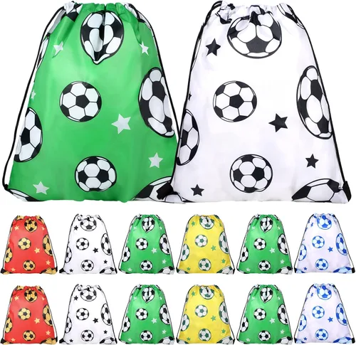 Vista 7 de Coume Paquete de 20 bolsas de fútbol con cordón de 12 x 10 pulgadas, mochila deportiva portátil para niñas y niños, recuerdos de fiesta, refrigerios