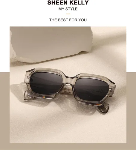 Vista 5 de SHEEN KELLY Gafas de sol hexagonales gruesas retro para hombres y mujeres, de moda, de gran tamaño, cuadradas, gruesas, negras, oscuras, gafas