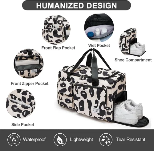Vista 376 de Pequeña bolsa de gimnasio para mujer, bolsa de viaje con compartimento para zapatos