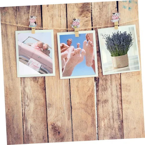 Vista 7 de COLLBATH Paquete de 5 clips de fotos de madera con cuerdas, soportes decorativos para fotos, manualidades y pancartas, clips compactos y colgantes