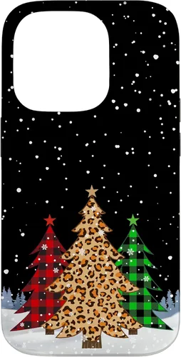 Vista 17 de iPhone 16 Árboles de Navidad con estampado de leopardo y cuadros