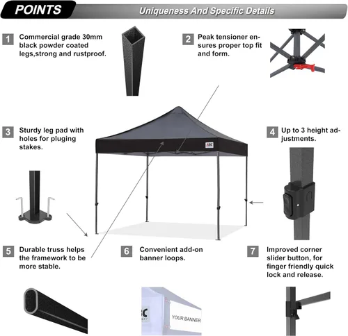 Vista 3 de ABCCANOPY Toldo Desplegable – Carpa/Toldo Portátil para Patio Exterior de 8 x 8 Pies, Resistente para Patio Trasero y Terraza con 4 Sacos de Arena