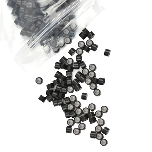 Vista 2 de 200 cuentas de oropel forradas de silicona de 0.157 in para extensiones de cabello (negro)