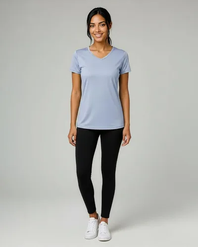 Vista 4 de Real Essentials Paquete de 5 Camiseta de Entrenamiento de Manga Corta con Cuello en V de Ajuste Seco para Mujer - Camiseta de Fitness Gimnasio