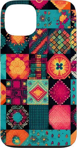 Vista 7 de Inspirado en el edredón de retazos para iPhone 16 Amante del acolchado Funda bohemia colorida
