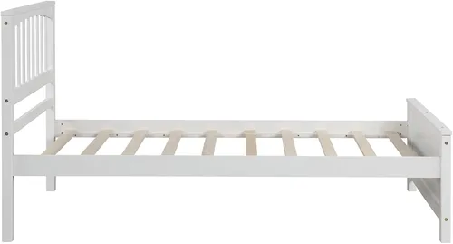 Vista 4 de Harper & Bright Designs - Cama de plataforma blanca con cabecera y estribo, marco de cama de madera con soporte de listones para dormitorio,