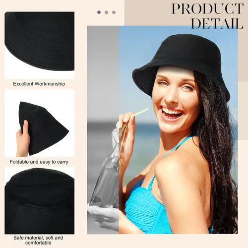 Vista 3 de 48 unidades de sombreros de pescador negros unisex negros sombreros de pescador de algodón a granel de ala ancha sombrero de pescador para verano