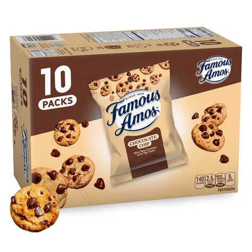 Vista 12 de Galletas Famous Amos clásicas con chispas de chocolate, galletas de tamaño bocado, ideales para compartir, bolsa resellable, dulces golosinas, caja