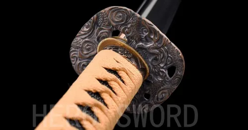 Vista 9 de Espada Katana de combate real hecha a mano, espada samurái afilada de espiga completa, acero de Damasco, acero 1095, cuchillos de acero templado T10
