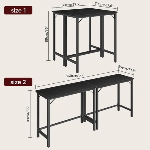 Vista 3 de MAHANCRIS Mesa de Bar Estrecha, Mesa de Pub de 160 cm para Sala de Estar, Mesas de Bar con Estructura de Metal Resistente, Mesa de Bar Conectable