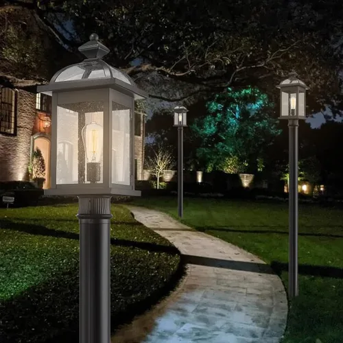 Vista 6 de Darkaway Luces de poste de exterior de gran tamaño de 22 pulgadas + adaptador de luz de poste, postes de lámpara con vidrio semillado, iluminación