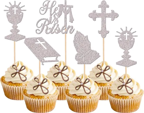 Vista 12 de 1 pieza de decoración de pastel con purpurina dorada de conejo de Pascua para primer cumpleaños para temática de Pascua, baby shower, niños, primera