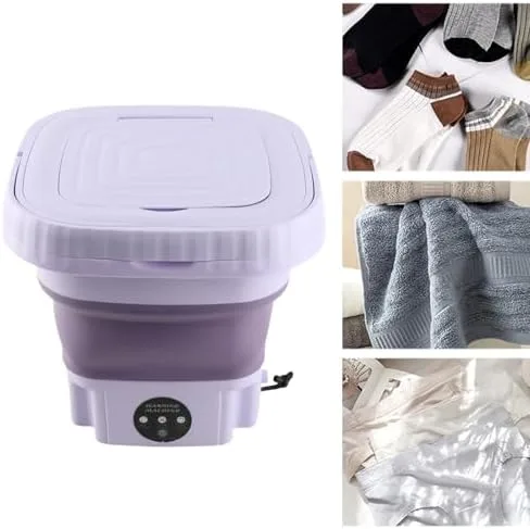 Vista 9 de Lavadora portátil 11L ABS PP Mini Lavadora de cubo plegable automática con tubo de drenaje para apartamento de viaje RV (enchufe de EE. UU.)