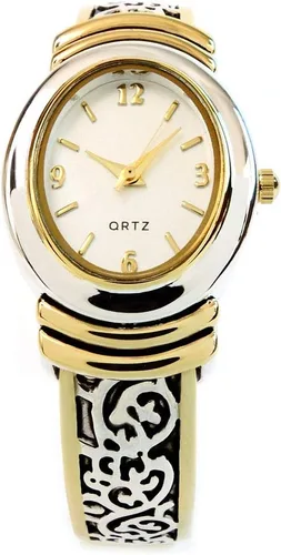 Vista 3 de 2Tone estilo occidental decorado con cara ovalada reloj brazalete para mujer