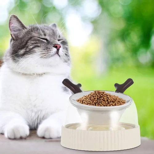 Vista 6 de Ceramic Slow Feeder Bowl for Cats and Small Dogs, Tilted Raised Dish