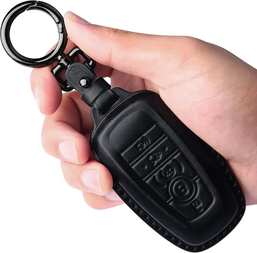 Vista 7 de Tukellen Funda de cuero para llavero de Ford con llavero compatible con Ford Explorer Mustang Fusion Escape F150 F250 F350 F450 F550 Edge-Negro