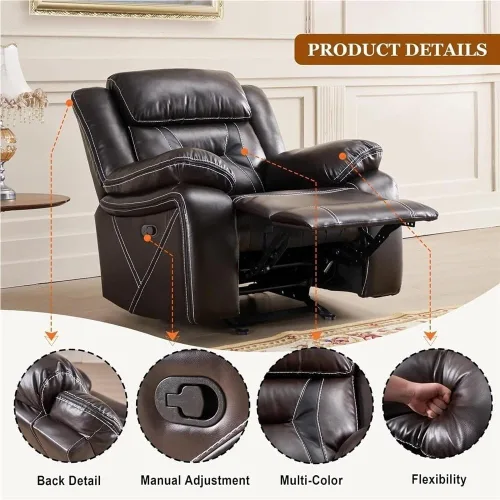 Vista 3 de Breathable Leather Rocking Recliner Chair with Heat and Massage, Single Seat Sofa for Home Theater Living Room, Comfortable Adult Recliner for