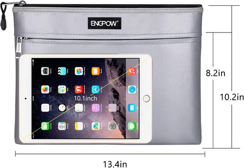 Vista 2 de ENGPOW Bolsas de documentos ignífugas, sin picazón, bolsa de dinero ignífuga, 13.4 x 10.2 pulgadas, dos bolsillos ignífugos, almacenamiento