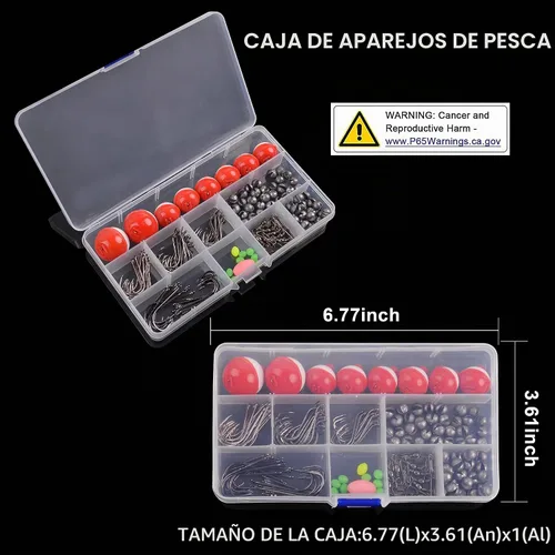 Vista 8 de Kit de aparejos de pesca, 160 piezas de bobbers básicos y ganchos surtidos con círculo de pulpo, ganchos de cebo, pesas de platina, caja de aparejos