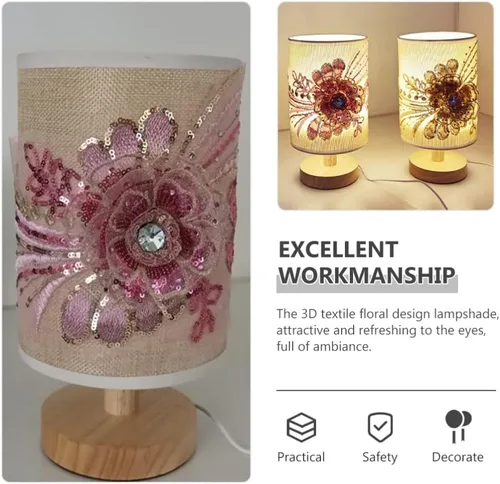 Vista 9 de OSALADI Lámpara de mesa de tela floral 3D, lámpara de escritorio elegante USB para dormitorio
