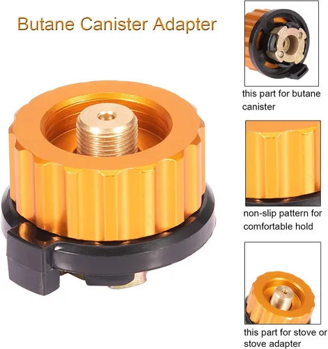 Vista 3 de Camping Stove Adapter Propane to Butane Adapter 1 Lb Propane Tank Input EN417 Lindal Valve Output w/Butane Canister Nozzle Input EN417 Lindal Screw