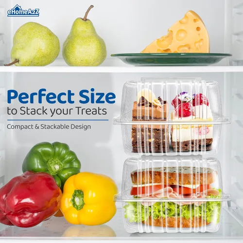 Vista 4 de Clamshell - Recipientes de alimentos herméticos de doble cierre de plástico, duraderos y de fácil agarre, recipientes para postres, restaurantes