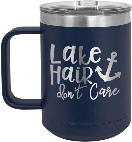 Vista 17 de LAKE HAIR NO CUIDAR Taza de café negra de 15 oz con tapa superior deslizante Taza de café de viaje aislada Ideas de regalo de cumpleaños