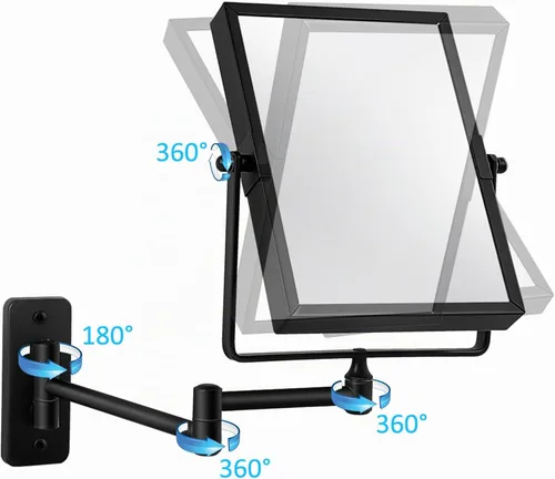 Vista 4 de QiMH Espejo de pared con aumento 3X, rectangular de 8 x 6 pulgadas con brazo extensible Espejo giratorio de doble cara para afeitado y tocador