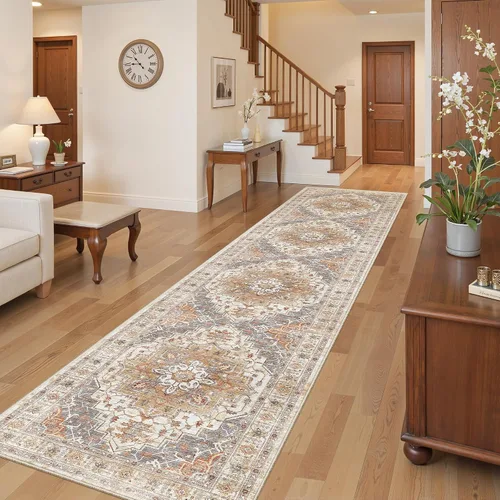 Vista 62 de befbee - Alfombra para sala de estar, lavable y resistente a manchas, con base antideslizante, ideal para dormitorio y cocina, decoración clásica