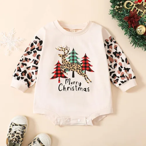 Vista 2 de Fernvia Mameluco de Navidad para bebé recién nacido, traje de manga larga con cuello redondo