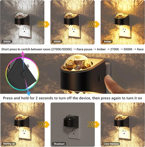 Vista 3 de JandCase Luces nocturnas enchufables a la pared, proyector de estrellas, luz nocturna de galaxia automática 3CCT, enchufe con sensor de luz
