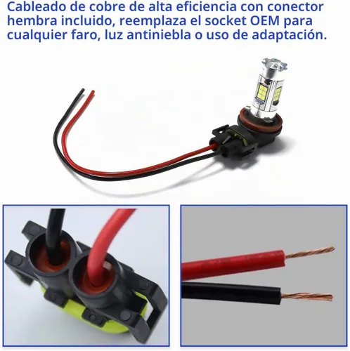 Vista 4 de Kewucn 2 piezas H8/ H9/ H11 adaptador hembra para coche, arnés de cableado, conectores de cable, universal para faros o luces antiniebla, arnés