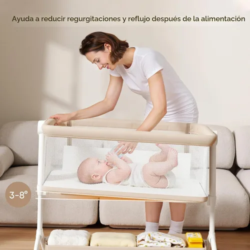 Vista 4 de Cuna para Dormir al Lado de la Cama - Diseño Completamente de Malla, Cuna Portátil al Lado de la Cama para Bebé con Colchón Lavable, 5 Alturas Beige