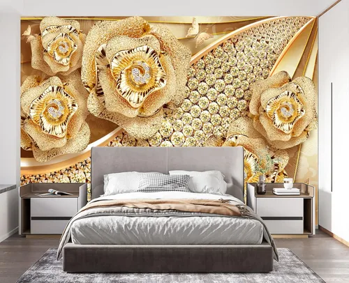 Vista 43 de Papel tapiz mural de pared 3D de metal rojo y negro para dormitorio, 137" x 100