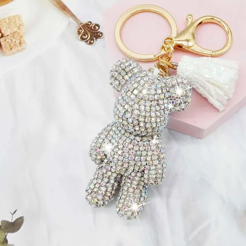 Vista 5 de Llavero de oso de peluche, lindo oso de peluche, accesorios de automóvil, llaveros de diamantes de imitación de moda para mujeres y niñas, Varios