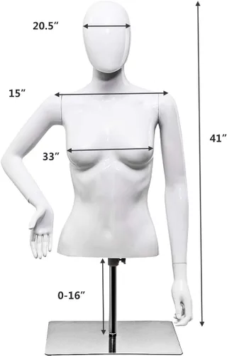 Vista 5 de Giantex Maniquí femenino Torso Altura ajustable Brazos desmontables Forma de vestido Exhibición con soporte de metal, blanco brillante