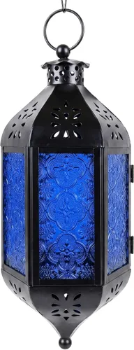 Vista 21 de Vela Lanterns Farol marroquí colgante con luces LED parpadeantes, decoración exótica decorativa de patio y porche, portavelas para interiores y Ámbar