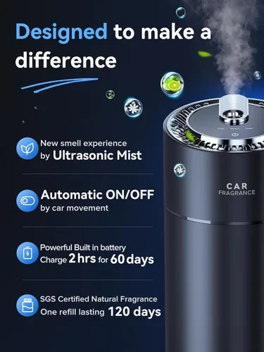 Vista 3 de Ceeniu Ambientadores inteligentes para automóvil, nueva experiencia de olor por niebla ultrasónica, encendido/apagado automático, potente batería