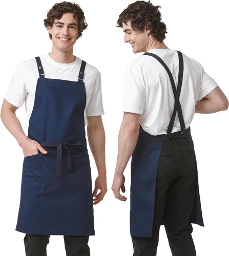 Vista 8 de Delantal con espalda cruzada Parrilla Cocina Jardinería con bolsillos 4251JC Adjustable Criss Cross Kitchen Apron for Cooking BBQ Grilling, Canvas