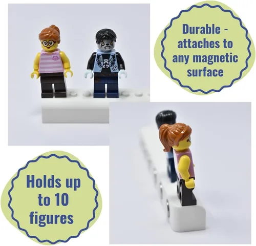 Vista 2 de Imán coleccionable para nevera compatible con minifiguras Lego Muestra figuras en refrigerador o superficies metálicas Fabricado en Estados