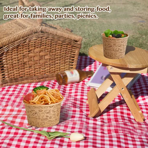 Vista 7 de LITOPAK Paquete de 50 recipientes de papel de 8 onzas con tapas ventiladas, vasos de papel kraft para alimentos, recipientes de sopa con tapas