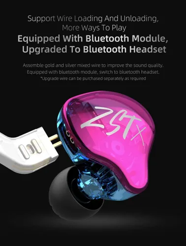 Vista 7 de Audífonos intrauriculares KZ ZST X, auriculares con controlador doble híbrido dinámico mejorado ZSTX, audífonos estéreo HiFi IEM con cable Negro
