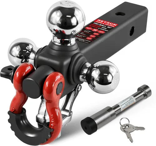 Vista 10 de Enganche de remolque de tres bolas con grillete de remolque giratorio, se adapta a receptor de enganche de 2 pulgadas, pasador de bloqueo
