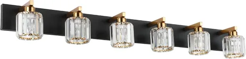 Vista 27 de Aipsun Accesorios de iluminación de tocador de baño, luces de tocador de cristal para baño, 2 luces, accesorios de iluminación de pared de acero
