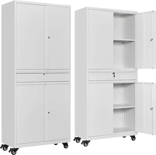 Vista 34 de SISESOL Gabinete de almacenamiento de metal ancho y profundo con ruedas, gabinete de almacenamiento de garaje alto rodante con cerradura, gabinetes