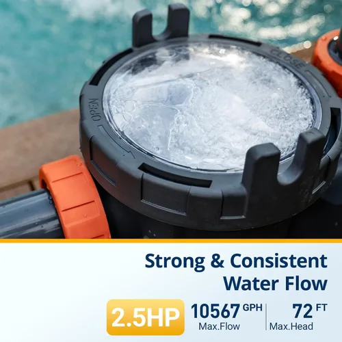 Vista 5 de Bomba de piscina de velocidad variable para enterrar, bomba de piscina sobre el suelo de 2.5 HP, 220V-240V, bombas de piscina autocebantes