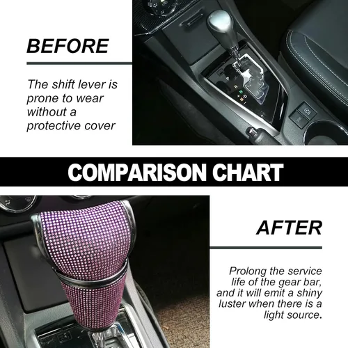 Vista 5 de KEVWR - Funda para palanca de cambios de coche con cristales brillantes, protector de palanca de cambios con brillo de strass, accesorios de Rosa