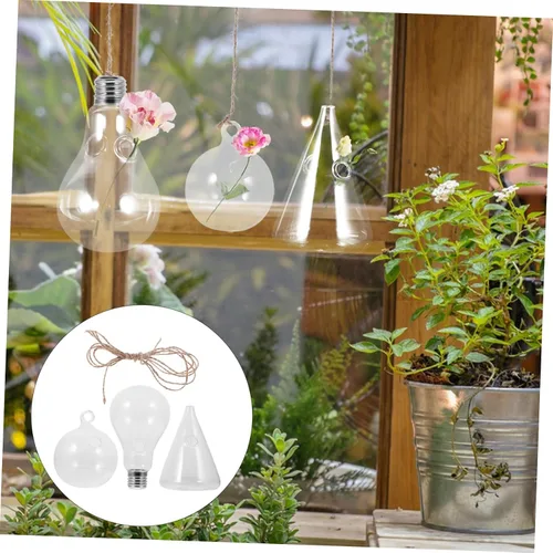 Vista 4 de BESTonZON 3Pcs Hanging Glass Planters Stylish Plant Holders Water Plant Containers for Home Decor for Terrarium and Succulent Display Smooth Surface