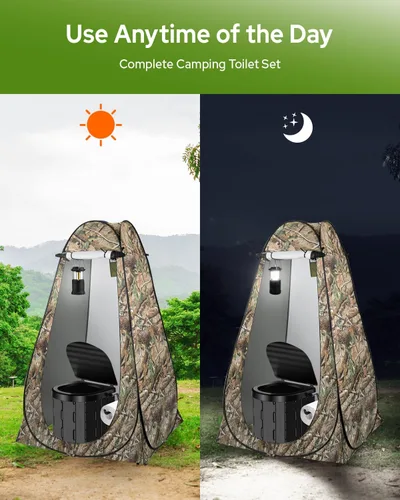 Vista 5 de Portable Toilet Kit, Camping Toilet with Pop-Up Privacy Tent and Poo Gel Toilet Bags, Washable Portable Outdoor Showers Changing Rooms